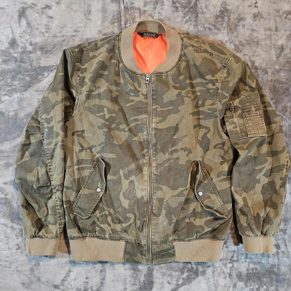 Zara Man Men's L Camouflage Jacket With Orange Lining